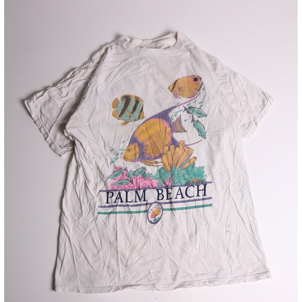 Vintage Sherry Palm Beach Florida Tropical Fish Graphic T-Shirt White Large